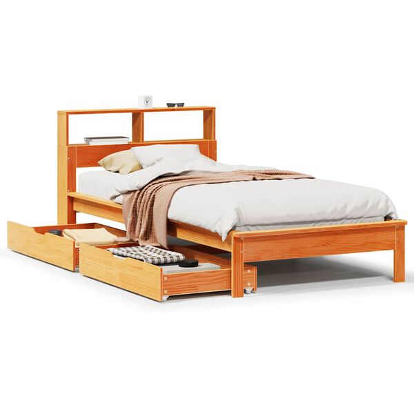 vidaXL Lit biblioth&egrave;que sans matelas cire marron 75x190 cm pin massif