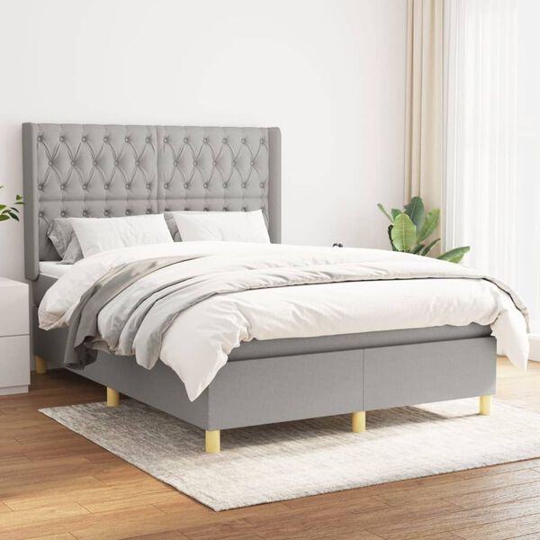 vidaXL Sommier &agrave; lattes de lit avec matelas Gris clair 140x190cm Tissu