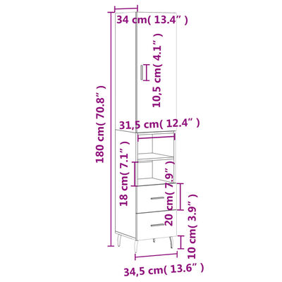 vidaXL Buffet haut Chêne sonoma 34,5x34x180 cm Bois d'ingénierie