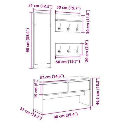 vidaXL Ensemble de meubles de couloir 4 pcs noir bois d'ingénierie