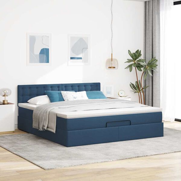 VidaXL Cadre de lit ottoman avec matelas bleu 160x200 cm tissu