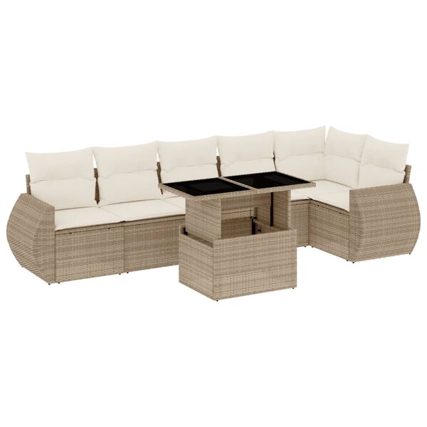 vidaXL Salon de jardin avec coussins 7 pcs beige r&eacute;sine tress&eacute;e