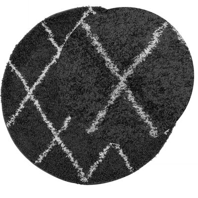 vidaXL Tapis shaggy à poils longs moderne noir et crème Ø 200 cm