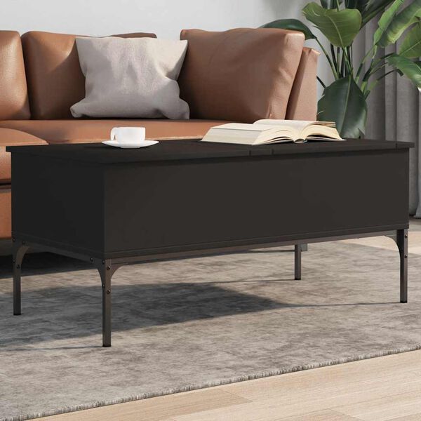 vidaXL Table basse noir 100x50x45 cm bois d'ing&eacute;nierie et m&eacute;tal