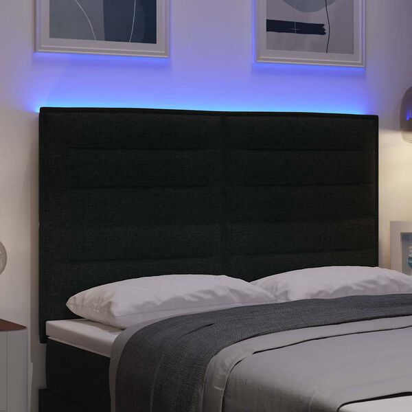 vidaXL T&ecirc;te de lit LED avec des lumi&egrave;res &agrave; LED Noir 160 cm Polyester