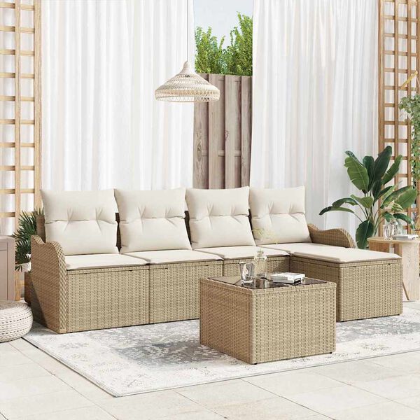 vidaXL Ensemble de canap&eacute; de jardin Beige polyrotin