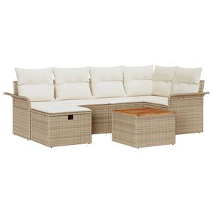 vidaXL Ensemble de canap&eacute; de jardin 7 pcs Beige Poly rotin
