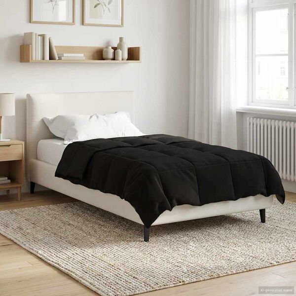vidaXL Duvet d'hiver Matelass&eacute; Noir 155 x 220 cm Microfibre