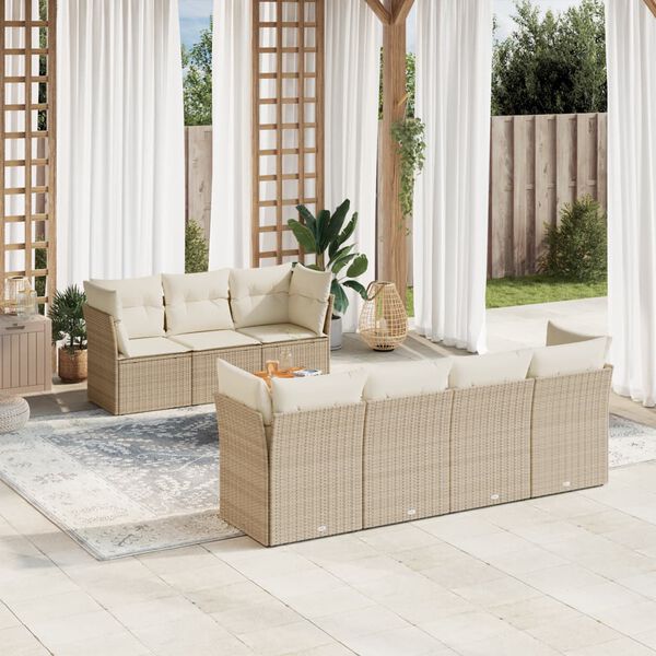 vidaXL Salon de jardin avec coussins 8 pcs beige r&eacute;sine tress&eacute;e