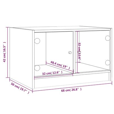 vidaXL Table basse avec portes en verre sonoma gris 68x50x42 cm