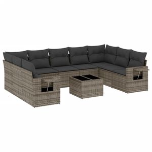 vidaXL Salon de jardin avec coussins 10 pcs gris r&eacute;sine tress&eacute;e
