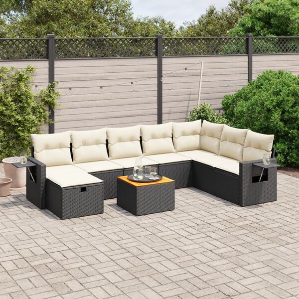 vidaXL Salon de jardin 9 pcs avec coussins noir r&eacute;sine tress&eacute;e