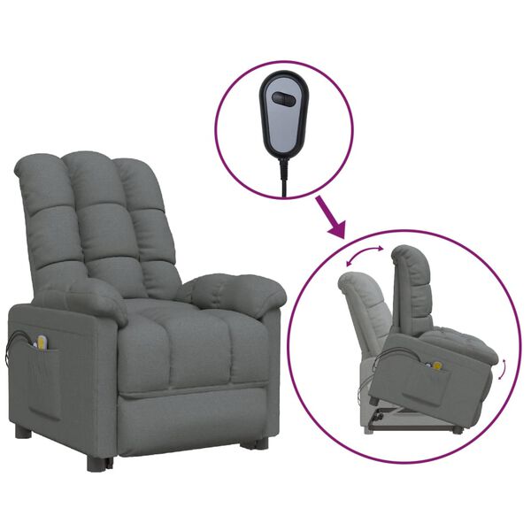 vidaXL Fauteuil de massage inclinable Gris fonc&eacute; Tissu