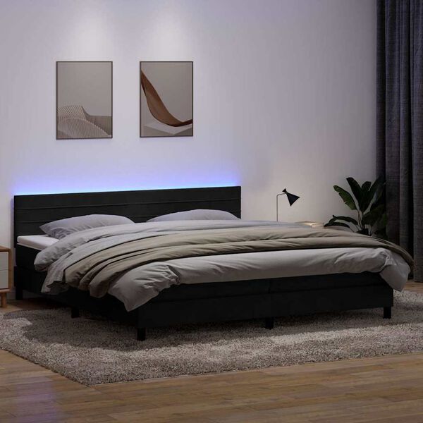 vidaXL Sommier &agrave; lattes de lit avec matelas et LED noir 180x220 cm velours