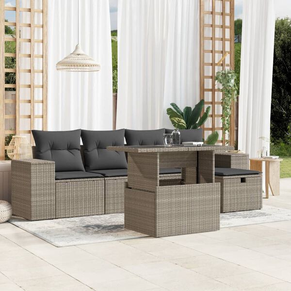 vidaXL Salon de jardin 6 pcs avec coussins gris clair r&eacute;sine tress&eacute;e