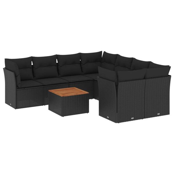 vidaXL Salon de jardin 9 pcs avec coussins noir r&eacute;sine tress&eacute;e