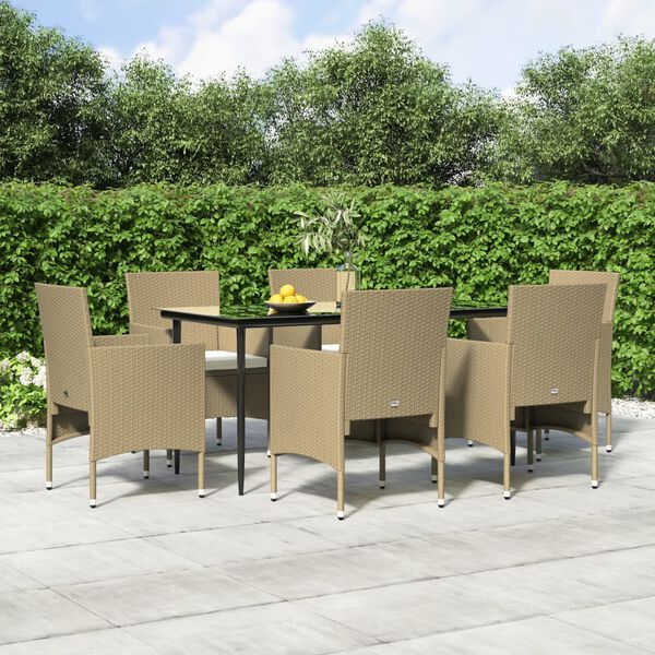 vidaXL Ensemble à manger de jardin coussins 7 pcs Beige/noir