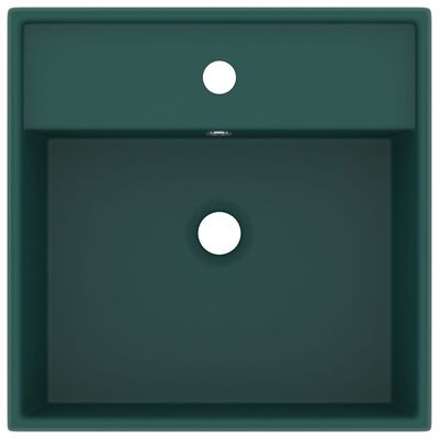 vidaXL Lavabo carré à trop-plein Vert foncé mat 41x41 cm Céramique