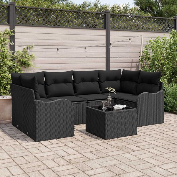 vidaXL Ensemble de canap&eacute; de jardin avec coussin 7 pcs Noir
