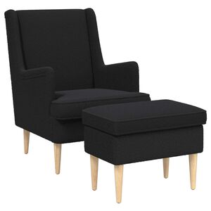 vidaXL Fauteuil avec pouf 2 pc Noir Boucl&eacute;
