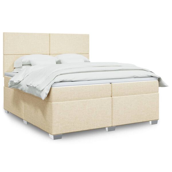 vidaXL Sommier &agrave; lattes de lit avec matelas Cr&egrave;me 200x200 cm Tissu