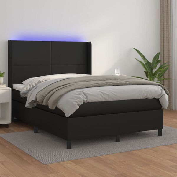 vidaXL Sommier &agrave; lattes de lit matelas LED Noir 140x190cm Similicuir