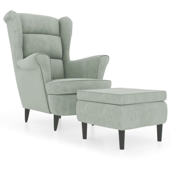 vidaXL Fauteuil &agrave; oreilles avec tabouret gris clair velours