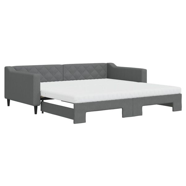 vidaXL Lit de jour avec gigogne et matelas gris fonc&eacute; 100x200 cm tissu