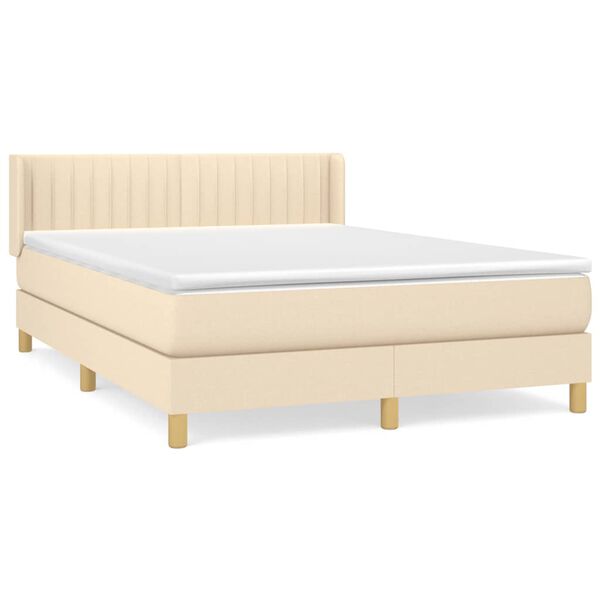 vidaXL Sommier &agrave; lattes de lit avec matelas Cr&egrave;me 140x190 cm Tissu