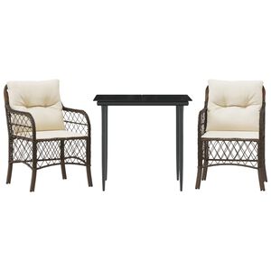 vidaXL Ensemble de bistro 3 pcs avec coussins marron r&eacute;sine tress&eacute;e