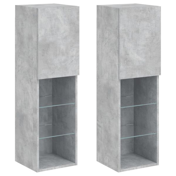 vidaXL Meubles TV avec lumi&egrave;res LED 2 pcs gris b&eacute;ton 30,5x30x102 cm