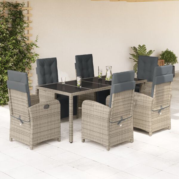 vidaXL Ensemble &agrave; manger de jardin et coussins 7 pcs gris rotin