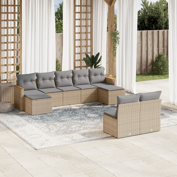 vidaXL Salon de jardin avec coussins 9 pcs beige r&eacute;sine tress&eacute;e