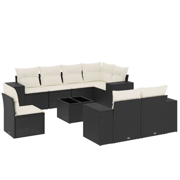 vidaXL Salon de jardin 9 pcs avec coussins noir r&eacute;sine tress&eacute;e