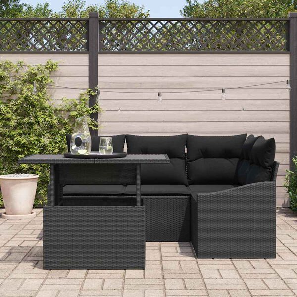 vidaXL Ensemble de canap&eacute; de jardin avec coussin R&eacute;glable 5 pcs Noir