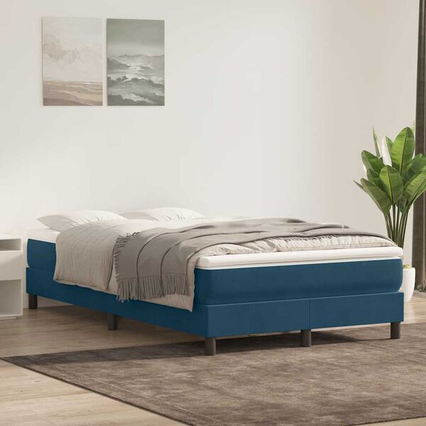 vidaXL Sommier &agrave; lattes de lit et matelas bleu fonc&eacute; 120x210cm velours