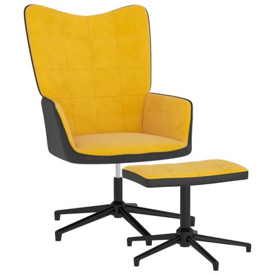 vidaXL Chaise de relaxation et tabouret Jaune moutarde Velours et PVC