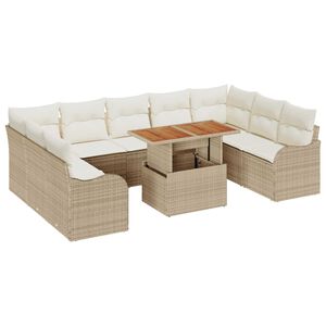 vidaXL Ensemble de canap&eacute; de jardin 10 pcs Beige Poly rotin