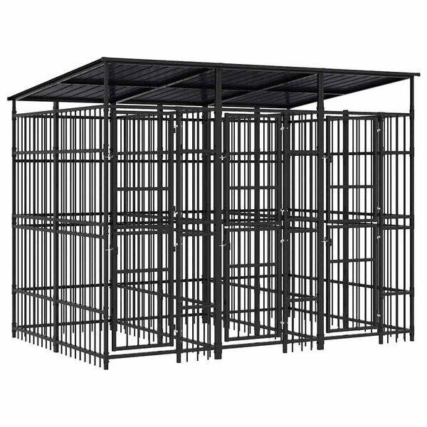 vidaXL Chenil d'ext&eacute;rieur avec toit pour chiens Acier 5,53 m&sup2;