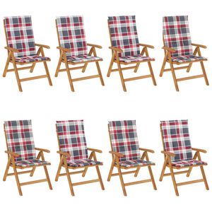 vidaXL Chaises de jardin inclinables et coussins lot de 8 teck solide