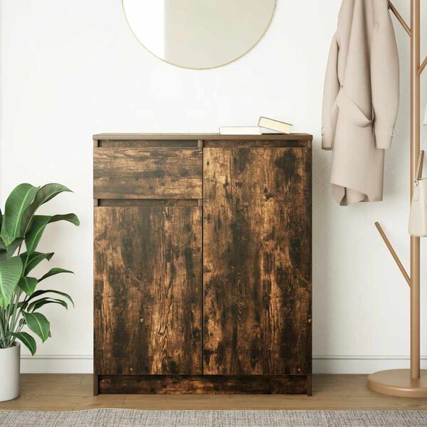 vidaXL Buffet avec tiroir ch&ecirc;ne fum&eacute; 71x35x84 cm bois d'ing&eacute;nierie