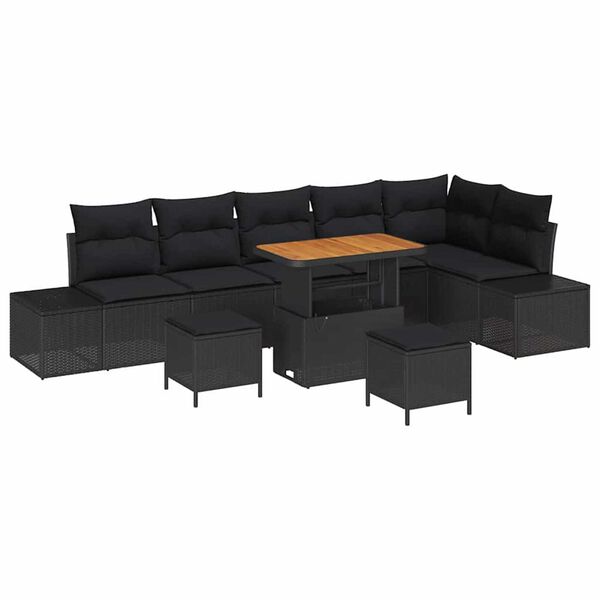 vidaXL Ensemble de canap&eacute; de jardin avec coussin 9 pcs Noir Poly rotin