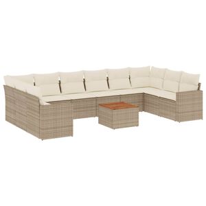 vidaXL Salon de jardin 11 pcs avec coussins beige r&eacute;sine tress&eacute;e