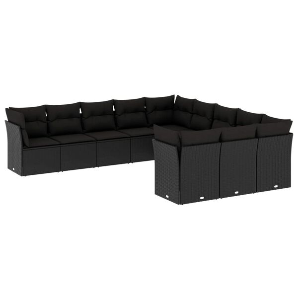 vidaXL Salon de jardin 11 pcs avec coussins noir r&eacute;sine tress&eacute;e