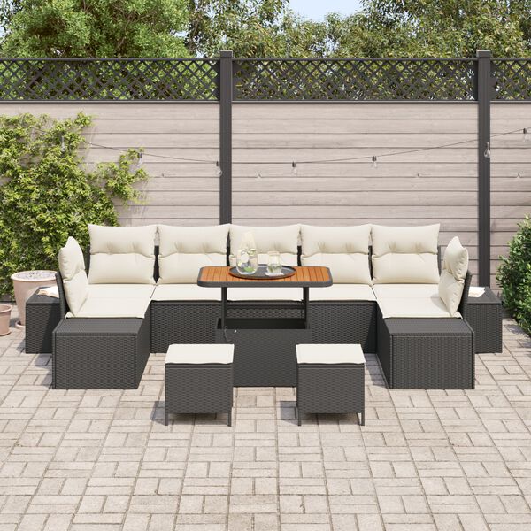 vidaXL Ensemble de canap&eacute; de jardin 10 pcs Noir Poly rotin