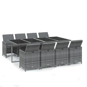 vidaXL Ensemble &agrave; manger de jardin coussins 9pcs R&eacute;sine tress&eacute;e Gris