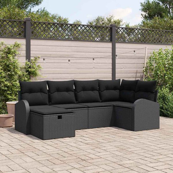 vidaXL Ensemble de canap&eacute; de jardin avec coussin 6 pcs Noir Poly rotin