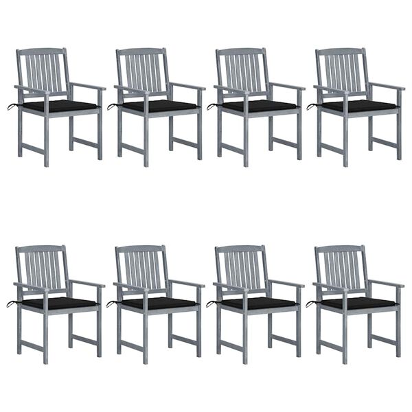 vidaXL Chaises de jardin et coussins lot de 8 Bois acacia solide Gris