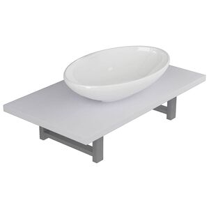 vidaXL Meuble de salle de bain en deux pi&egrave;ces C&eacute;ramique Blanc