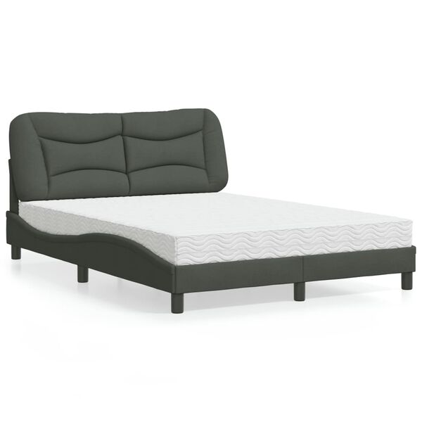 vidaXL Lit avec matelas Hvar gris fonc&eacute; 140x200 cm tissu